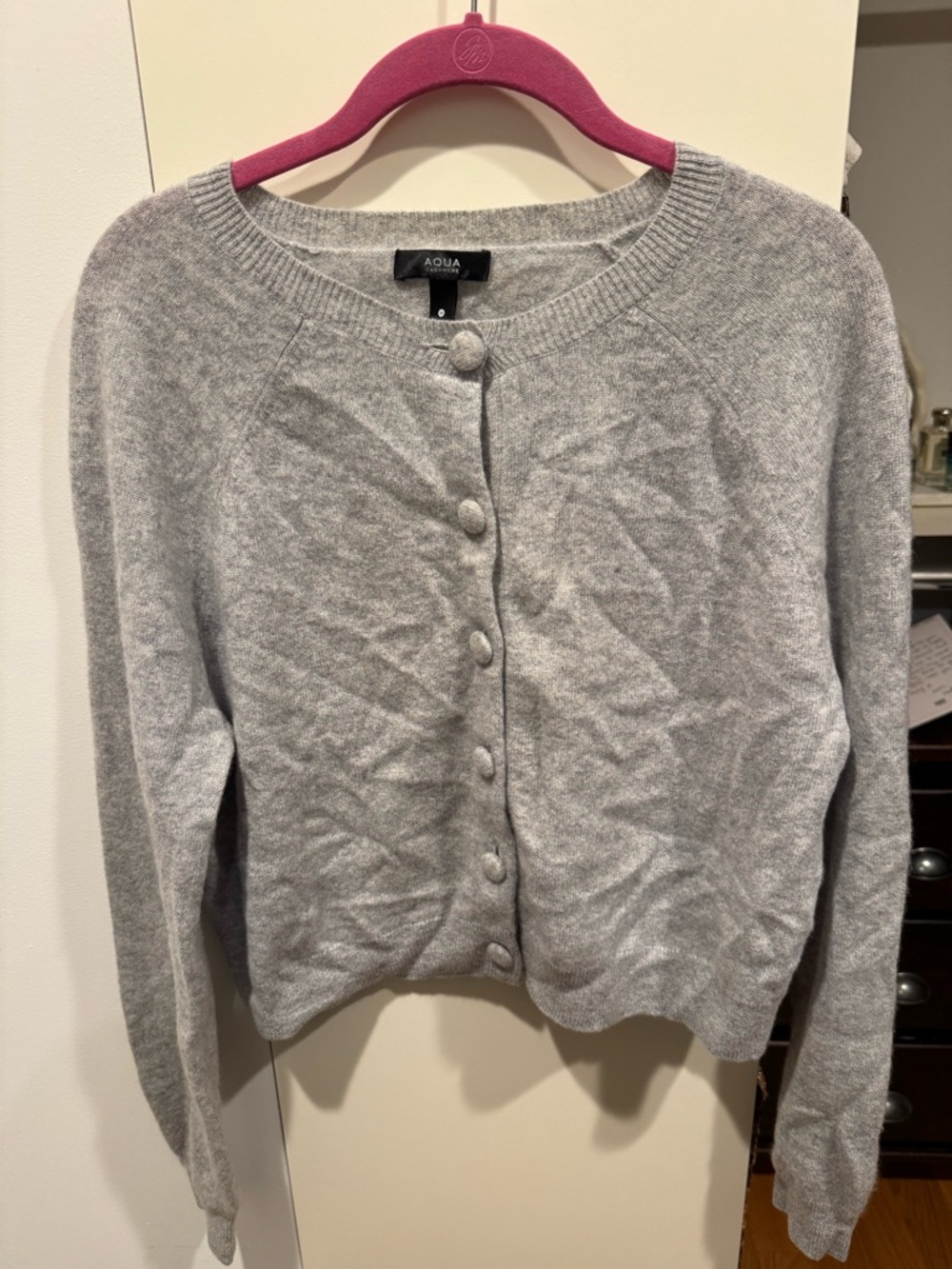 Aqua Cashmere Cropped Cardigan | Size Medium | Heather Gray | 100% Cashmere